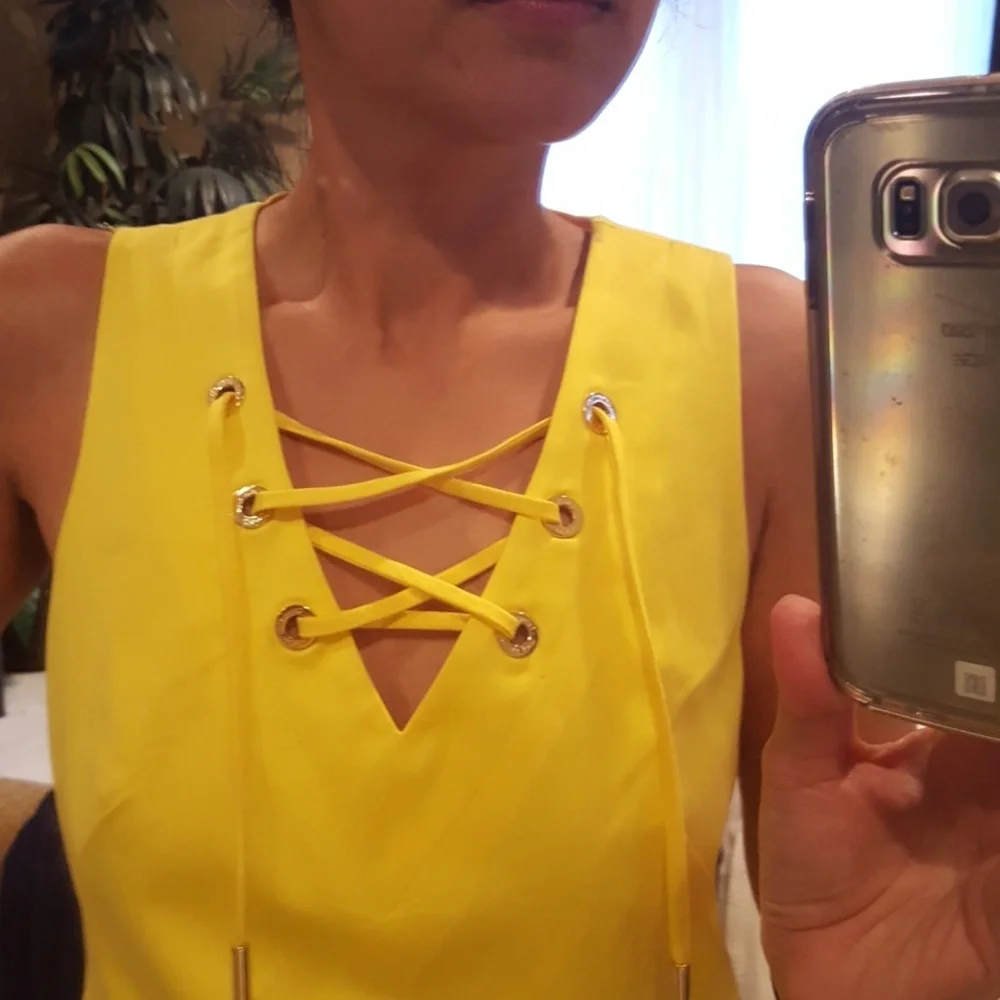 Calvin Klein Yellow Lace-Up Midi Dress
